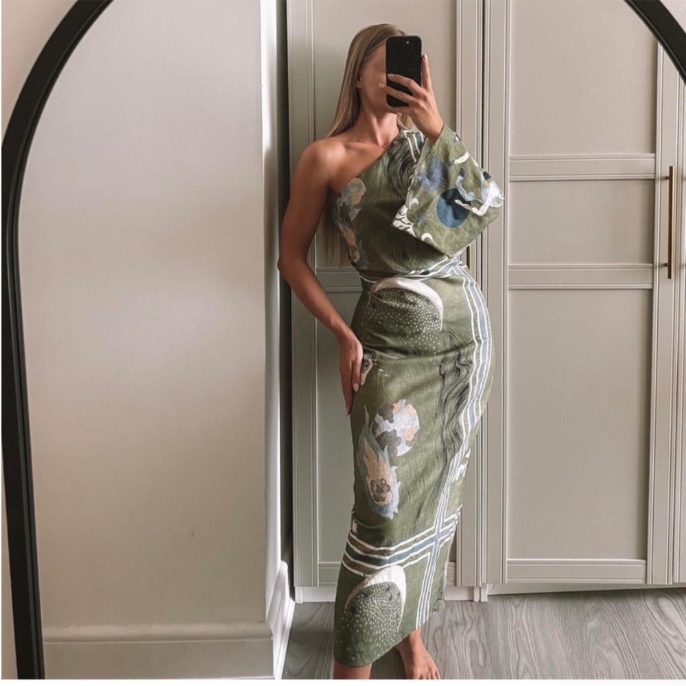 ZARA PRINT ASYMMETRIC LINEN DRESS - Picture 12 of 16